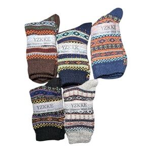 NEW! YZKE Men's Cozy Warmer Wool Socks Lot of 5 Pairs Colorful One Size
